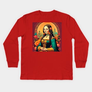 Colored Floral Monalisa Kids Long Sleeve T-Shirt